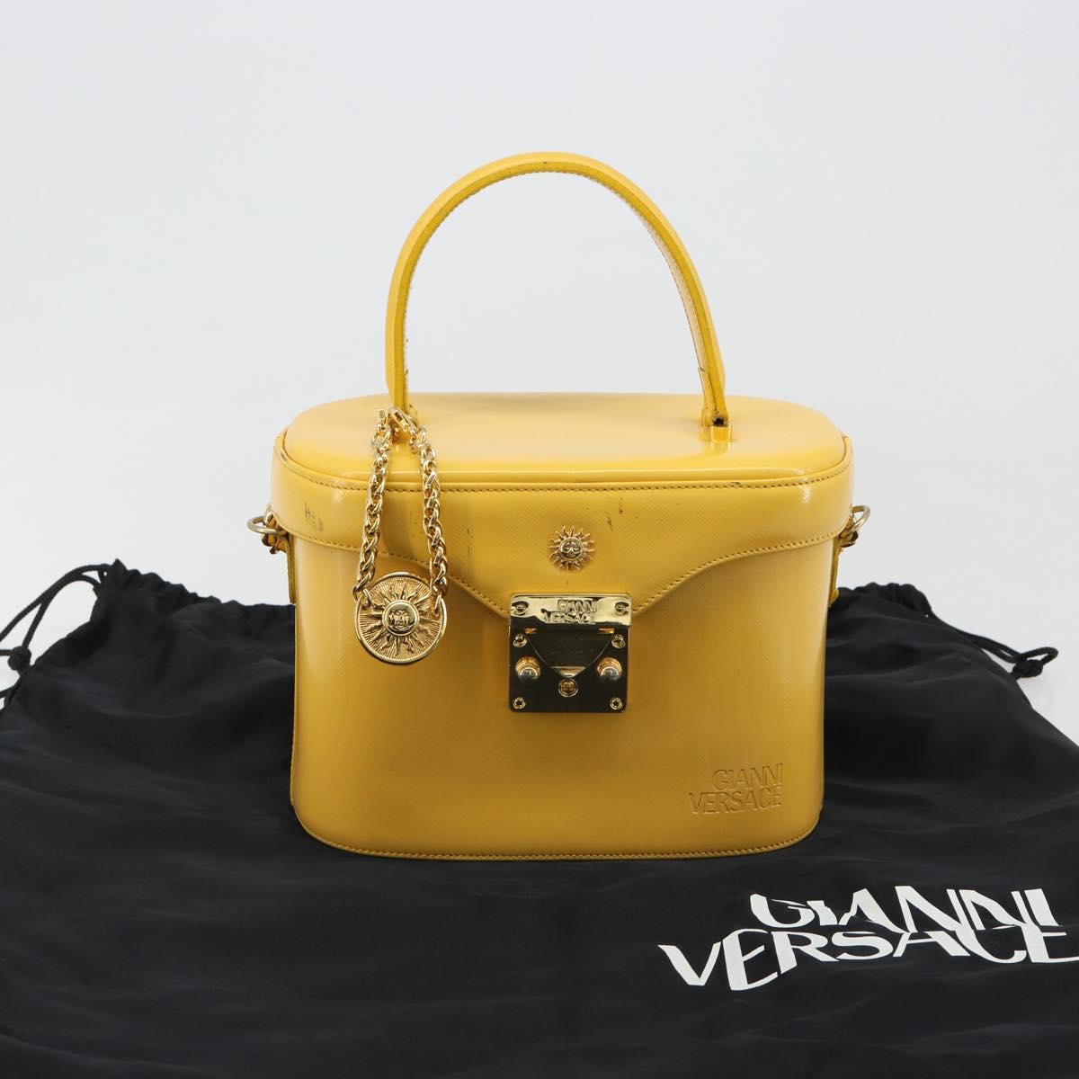 Gianni Versace Hand Bag Leather 2way Yellow Gold Auth BA13518
