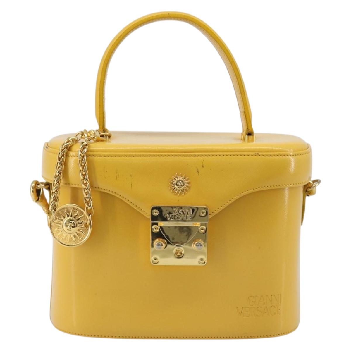 Gianni Versace Hand Bag Leather 2way Yellow Gold Auth BA13518