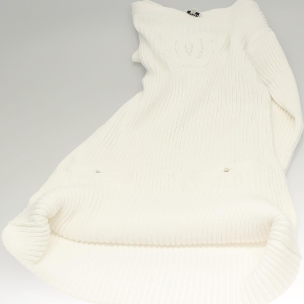 CHANEL One Piece Knitted Fabrics White CC Auth BA1351M
