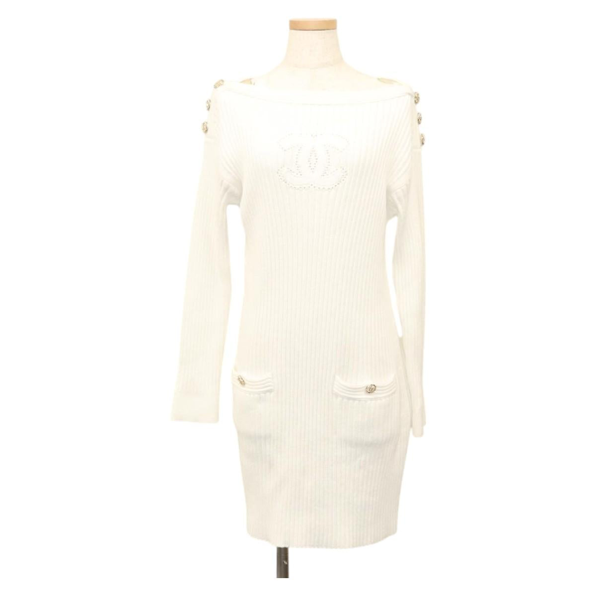 CHANEL One Piece Knitted Fabrics White CC Auth BA1351M
