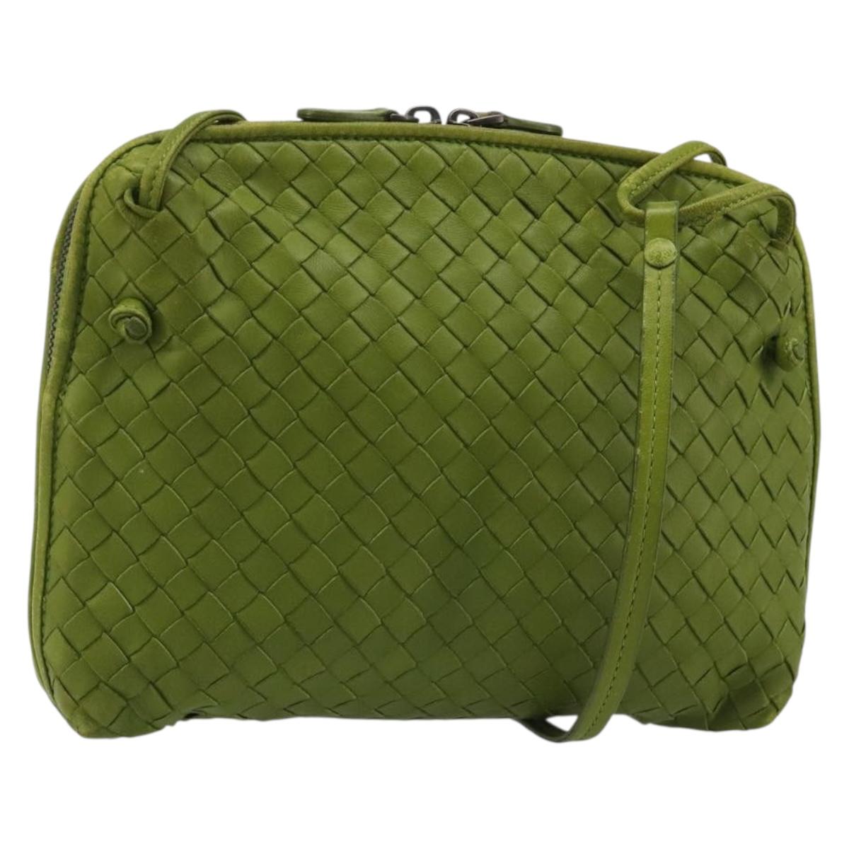 BOTTEGA VENETA INTRECCIATO Shoulder Bag Leather Green Auth BA13520V