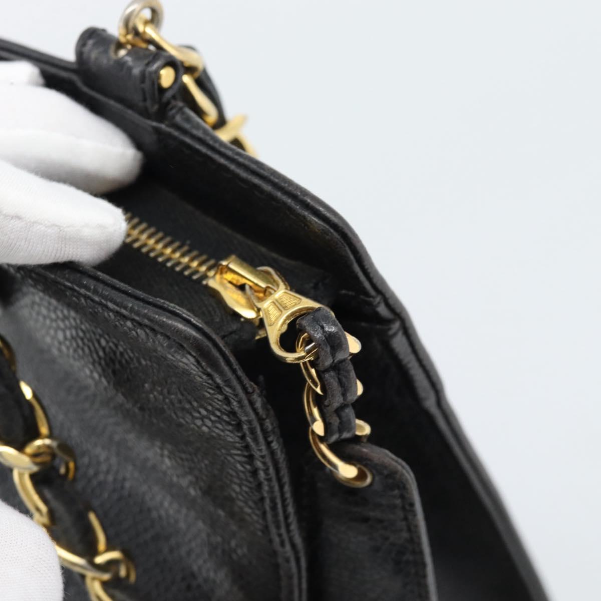 CHANEL Chain Matelasse Shoulder Bag Caviar Skin Black Gold CC Auth BA13522A