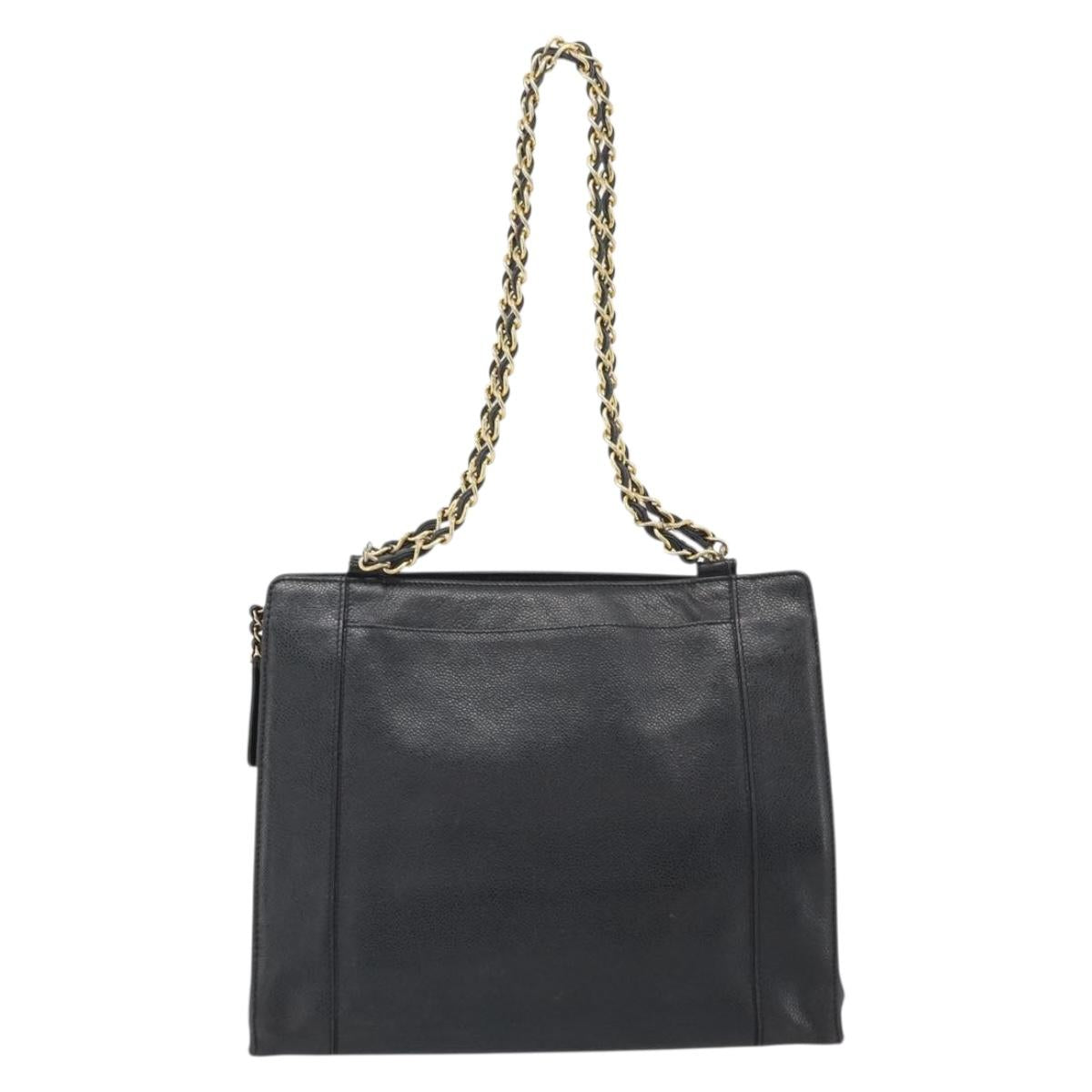 CHANEL Chain Matelasse Shoulder Bag Caviar Skin Black Gold CC Auth BA13522A