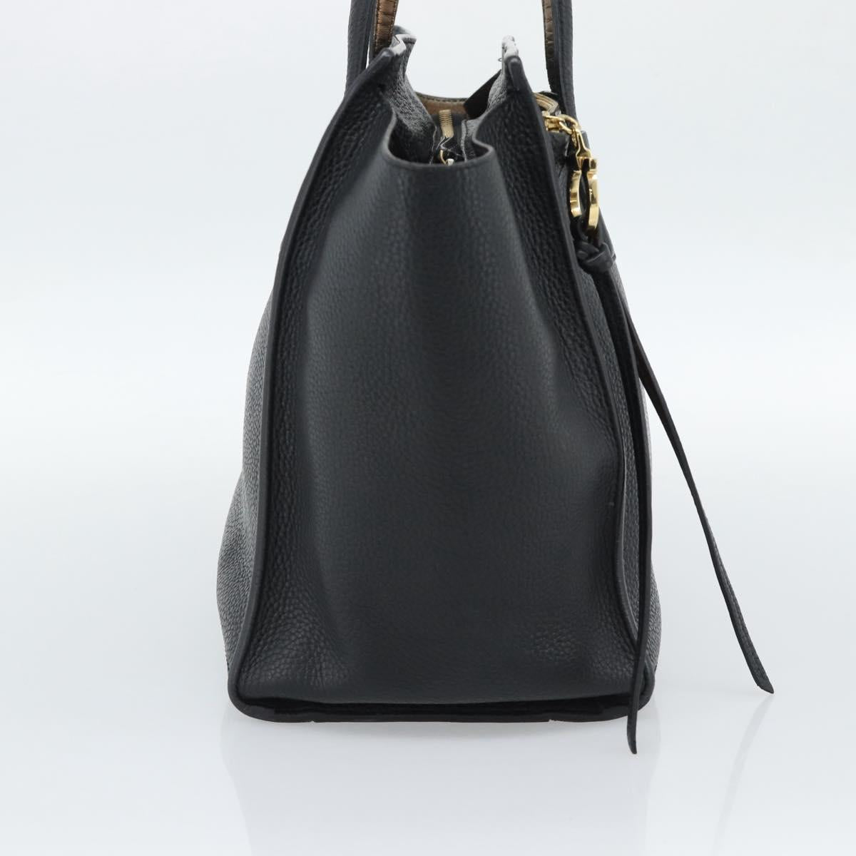 Salvatore Ferragamo Gancini Tote Bag Leather Black Gold Auth BA13523A