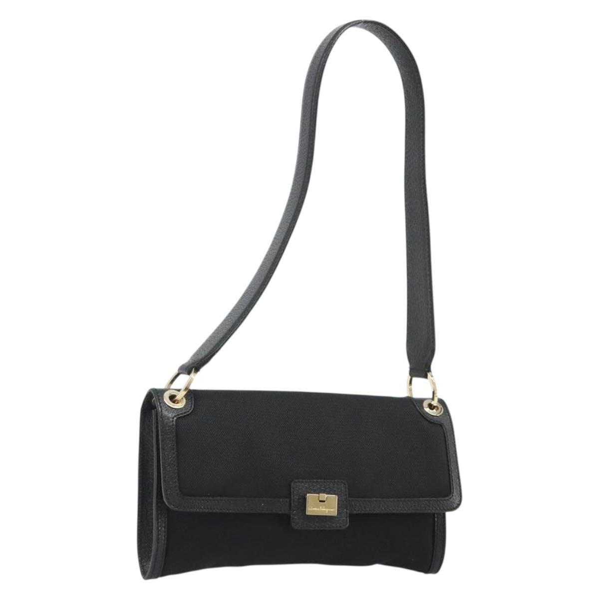 Salvatore Ferragamo Shoulder Bag Canvas Black Gold Auth BA13524V
