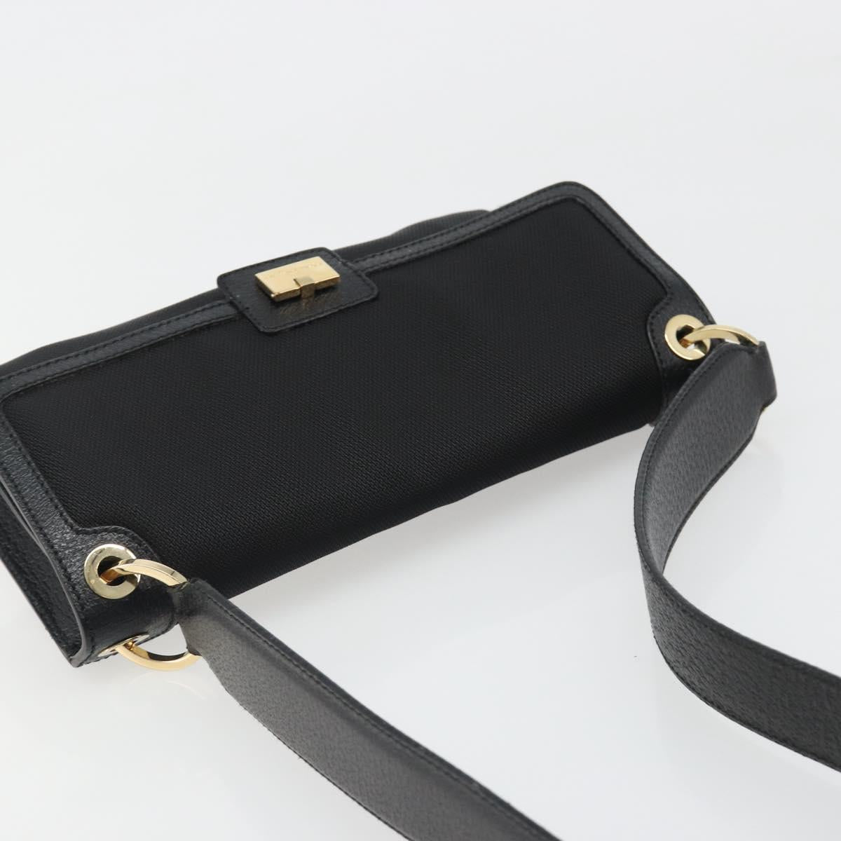 Salvatore Ferragamo Shoulder Bag Canvas Black Gold Auth BA13524V