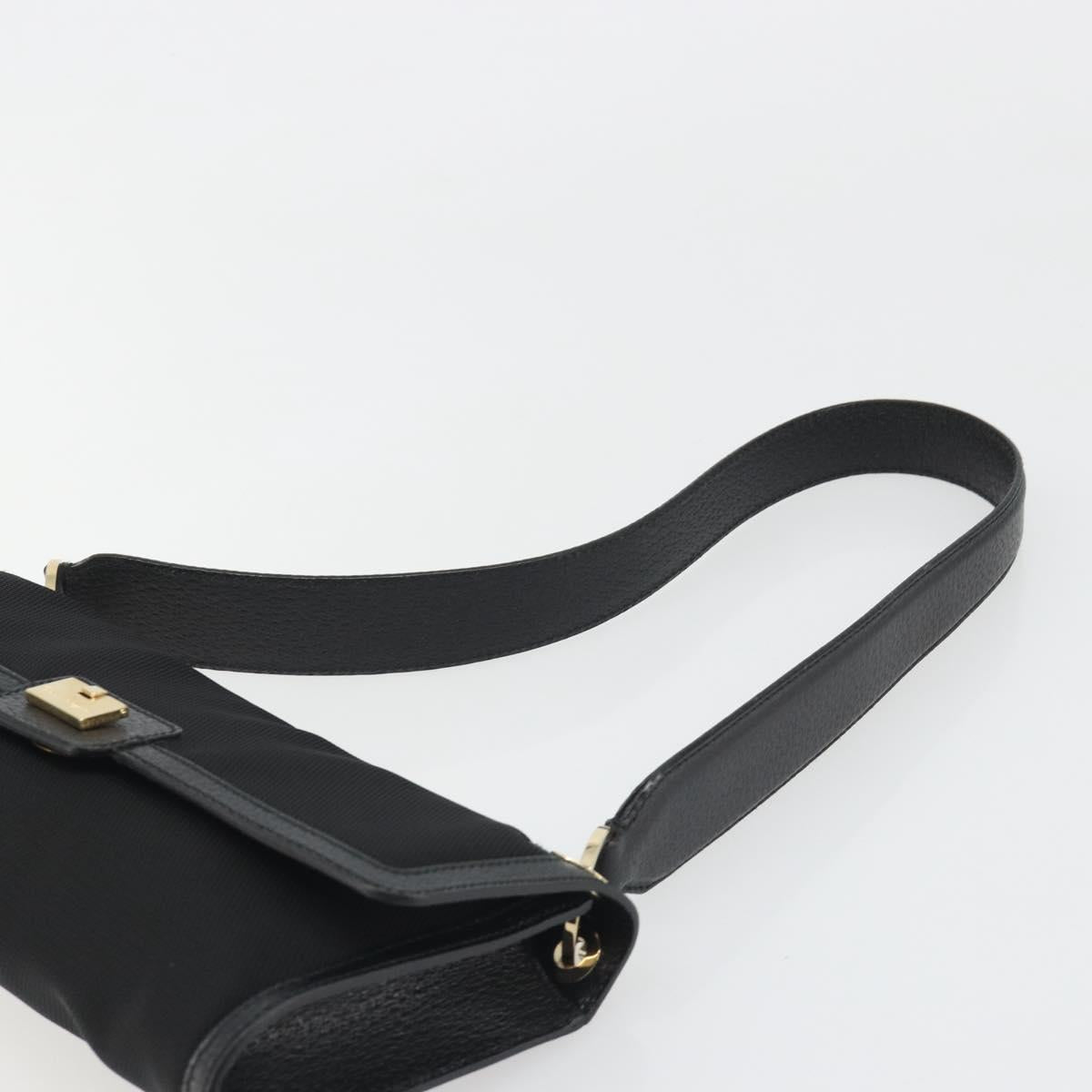 Salvatore Ferragamo Shoulder Bag Canvas Black Gold Auth BA13524V