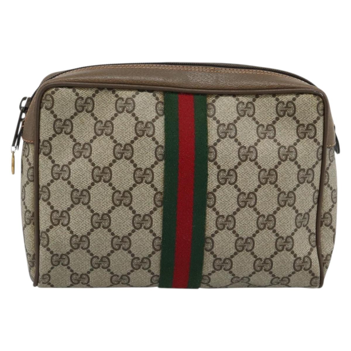 GUCCI GG Supreme Web Sherry Line Bag PVC Beige Gold 89 02 055 Auth BA13525