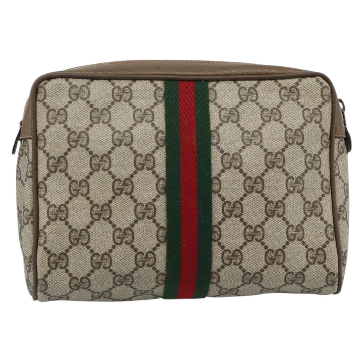 GUCCI GG Supreme Web Sherry Line Bag PVC Beige Gold 89 02 055 Auth BA13525