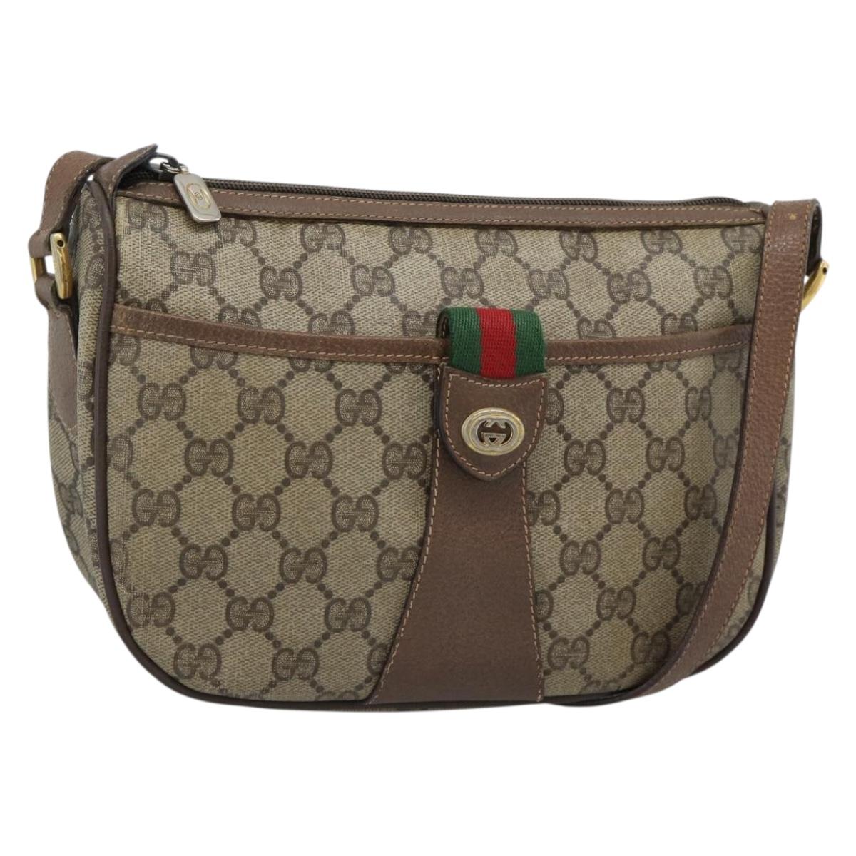 GUCCI GG Supreme Web Sherry Line Bag PVC Beige Gold 89 02 032 Auth BA13526