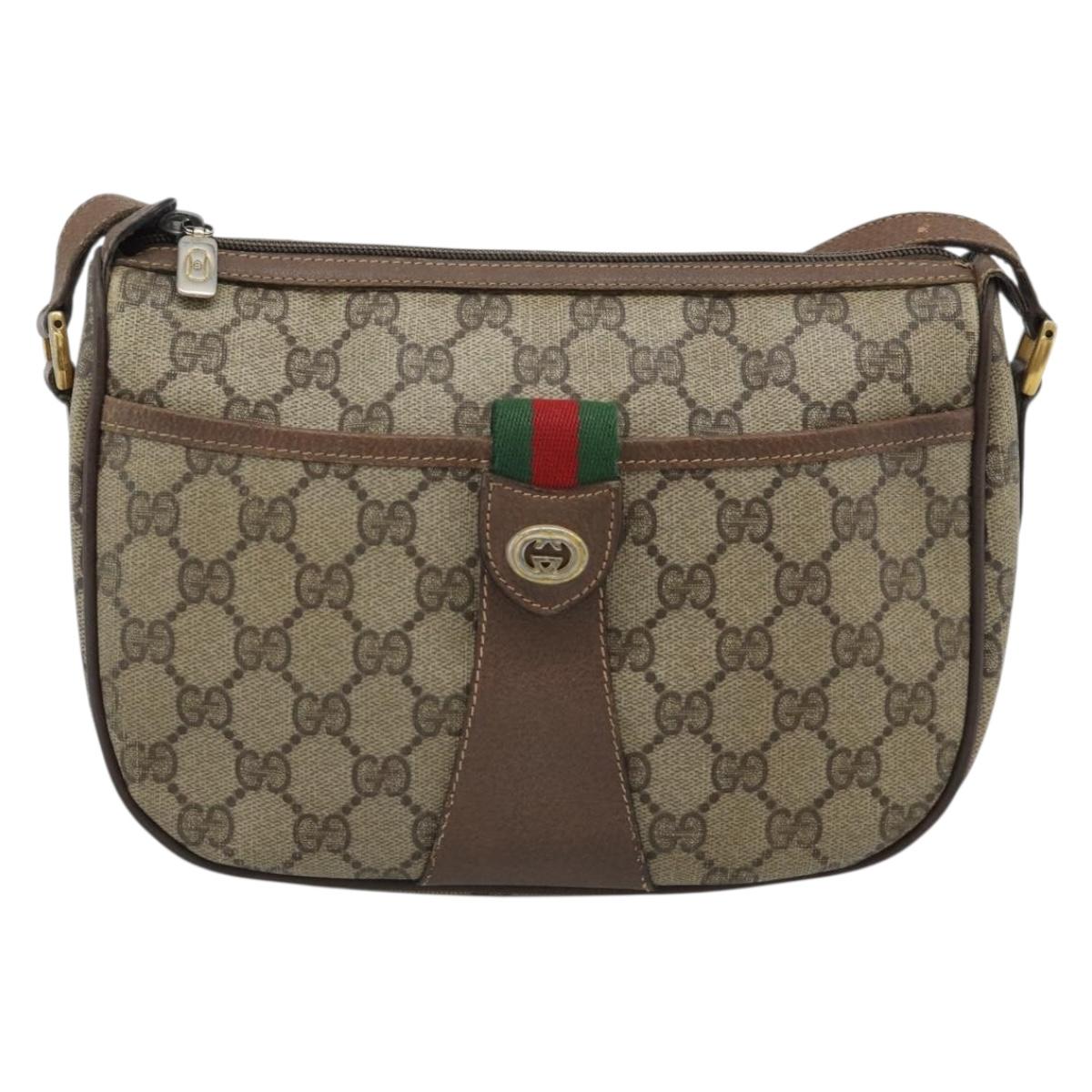 GUCCI GG Supreme Web Sherry Line Bag PVC Beige Gold 89 02 032 Auth BA13526