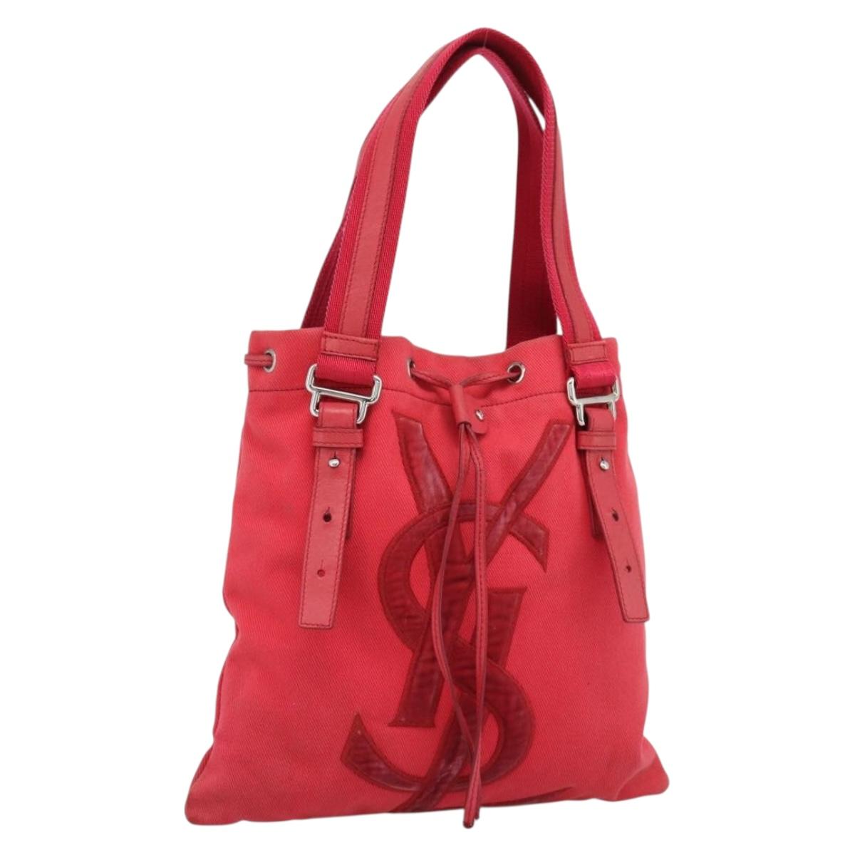 SAINT LAURENT Tote Bag Canvas Pink Silver Auth BA13528A