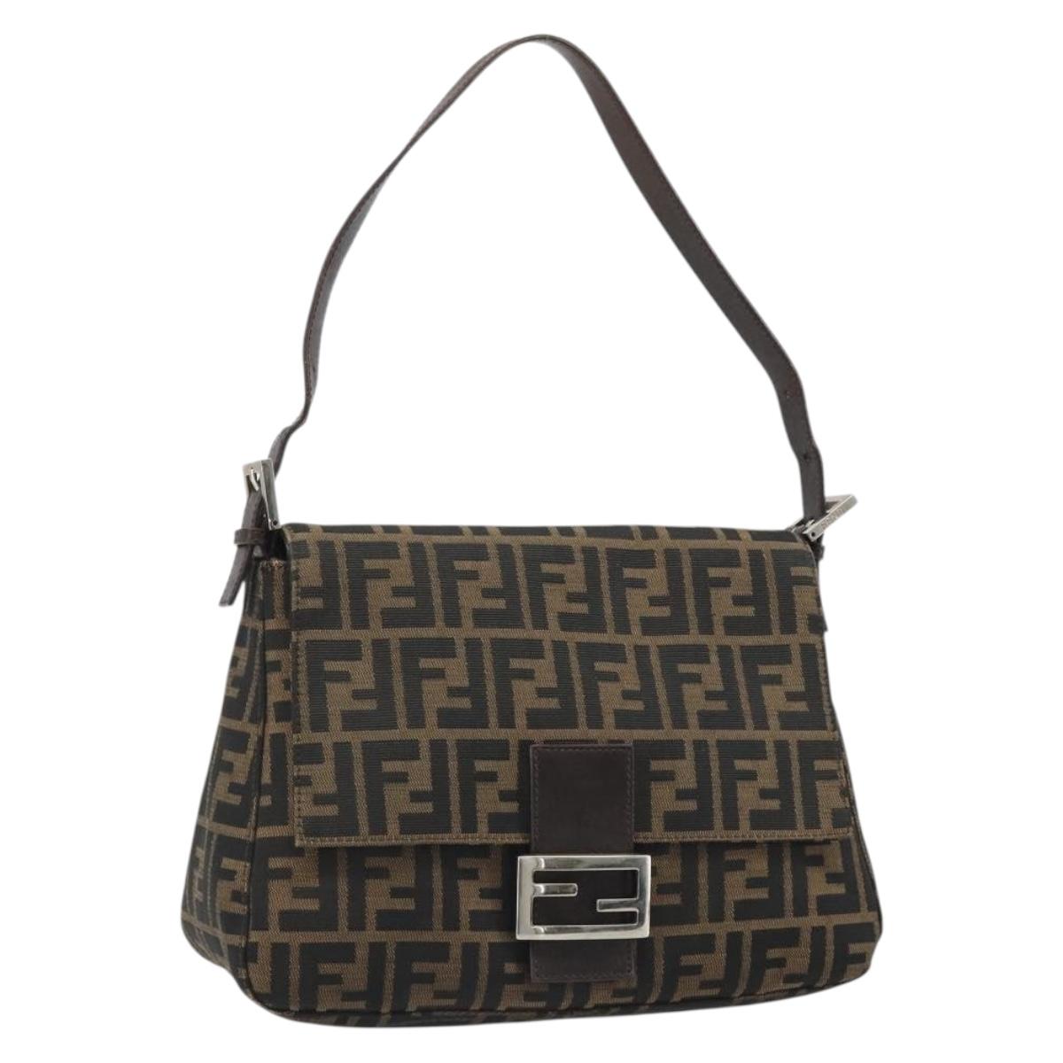 FENDI Zucca Canvas Mamma Baguette Shoulder Bag Black Brown Auth BA13529V