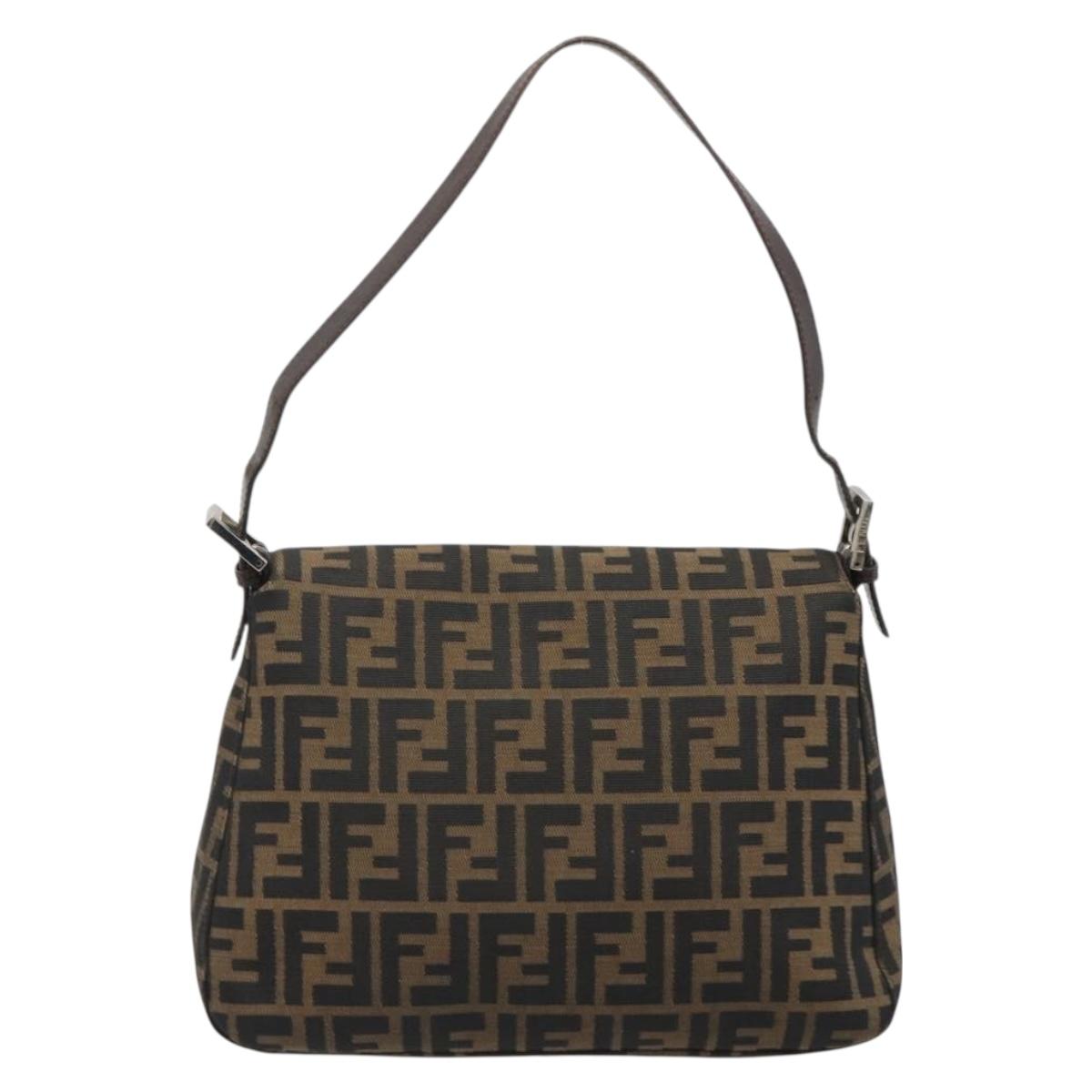 FENDI Zucca Canvas Mamma Baguette Shoulder Bag Black Brown Auth BA13529V