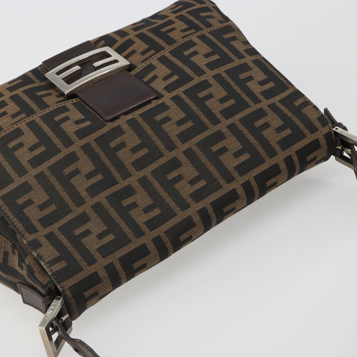 FENDI Zucca Canvas Mamma Baguette Shoulder Bag Black Brown Auth BA13529V