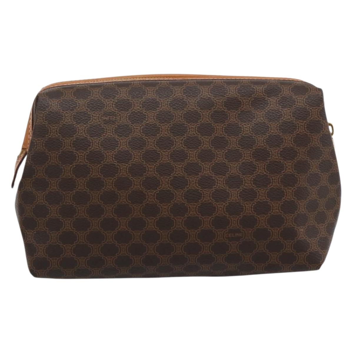 CELINE Macadam Canvas Clutch Bag PVC Leather Brown Gold Auth BA13530V