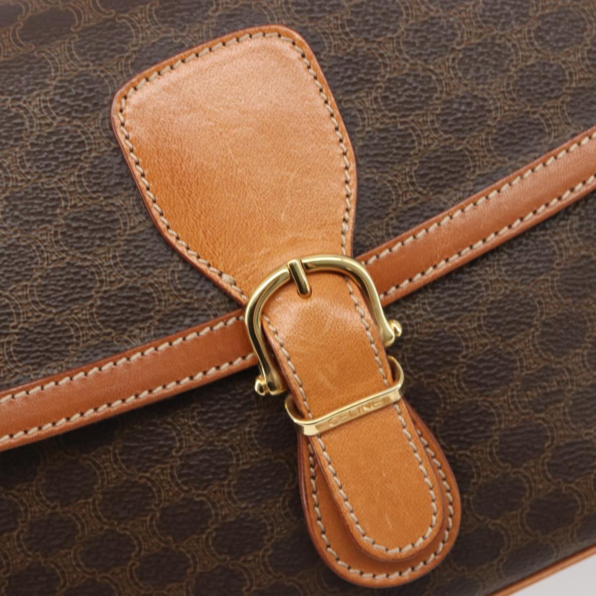 CELINE Macadam Canvas Shoulder Bag PVC Leather Brown Gold Auth BA13531V