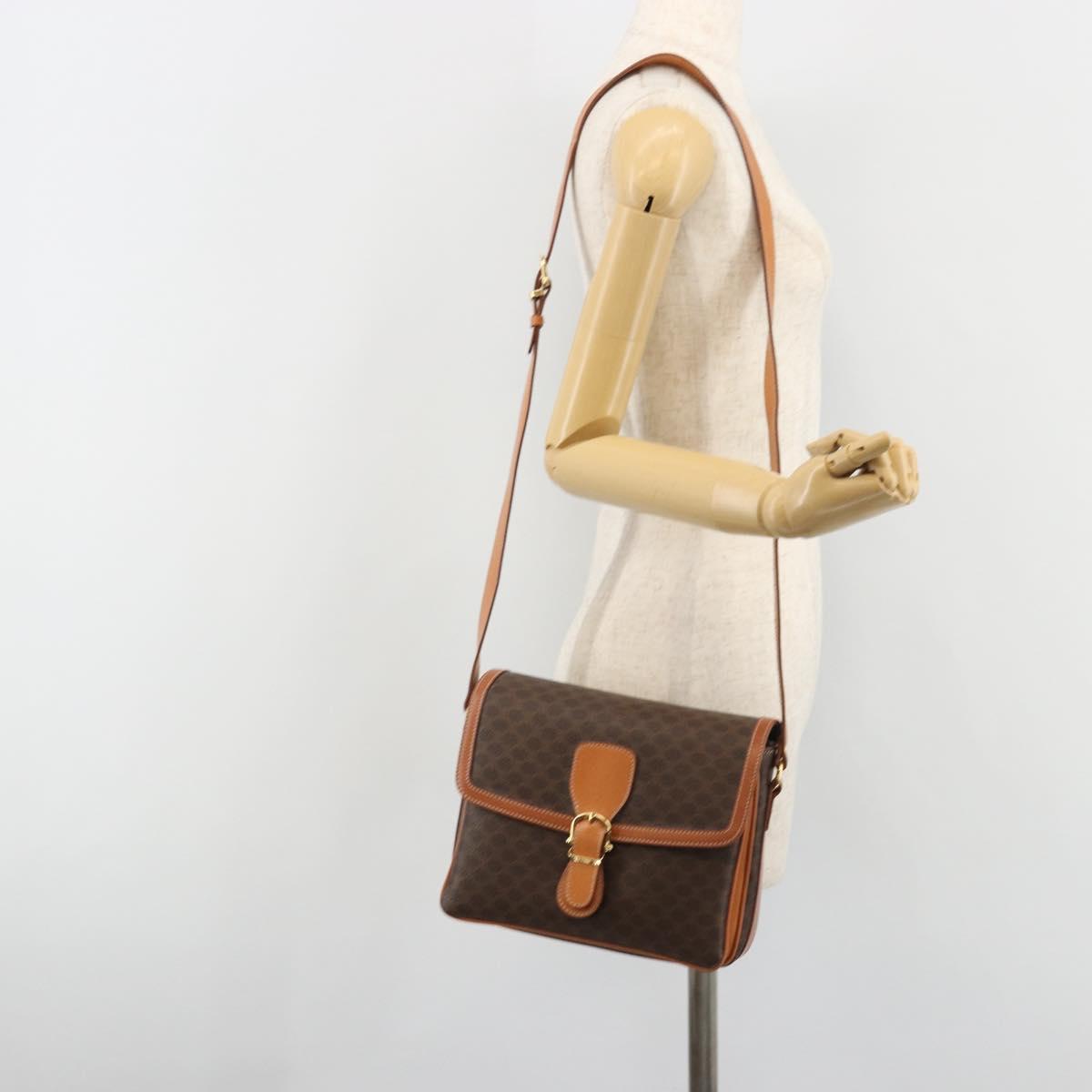 CELINE Macadam Canvas Shoulder Bag PVC Leather Brown Gold Auth BA13531V