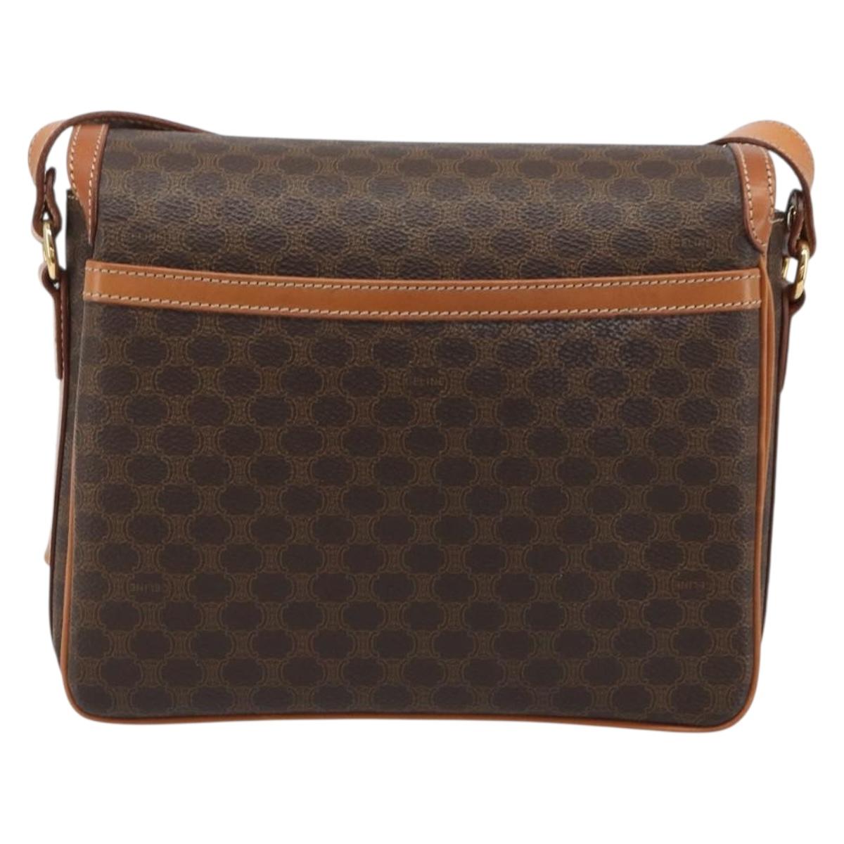 CELINE Macadam Canvas Shoulder Bag PVC Leather Brown Gold Auth BA13531V