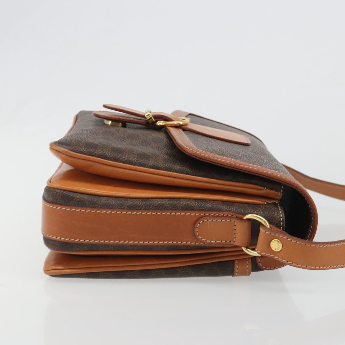 CELINE Macadam Canvas Shoulder Bag PVC Leather Brown Gold Auth BA13531V