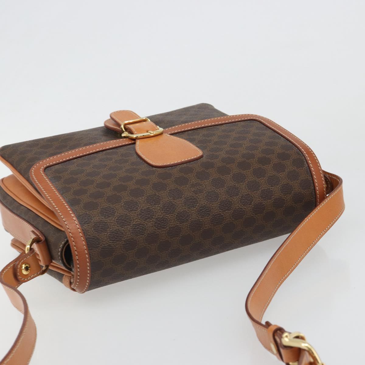 CELINE Macadam Canvas Shoulder Bag PVC Leather Brown Gold Auth BA13531V