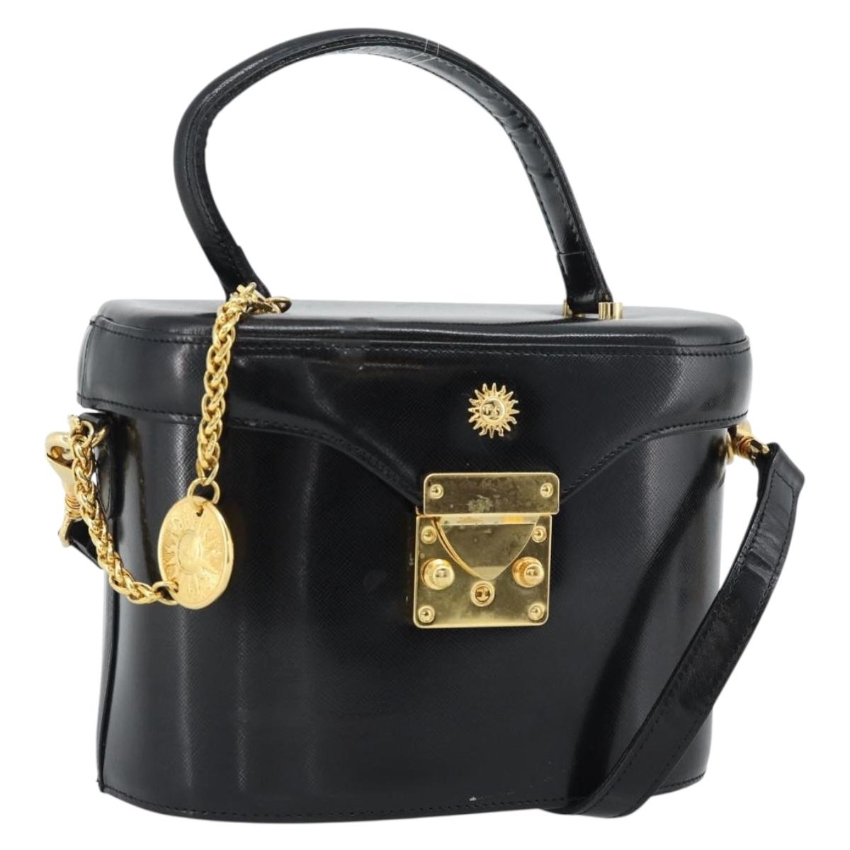 Gianni Versace Hand Bag Leather 2way Black Gold Auth BA13533A