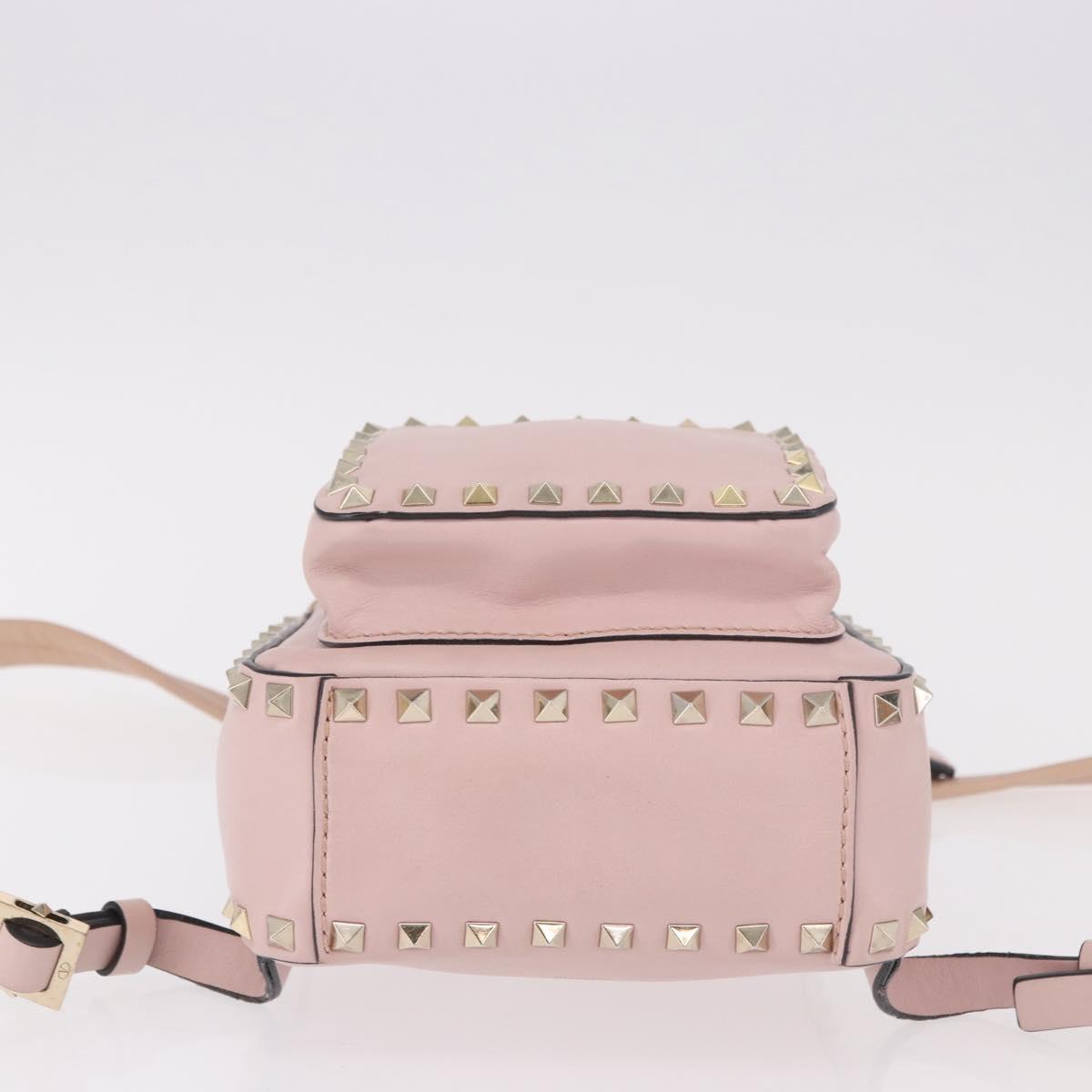 VALENTINO Studs Backpack Leather Pink Gold Auth BA13535