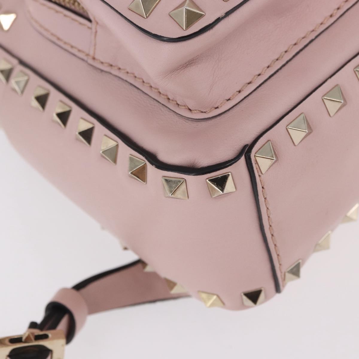 VALENTINO Studs Backpack Leather Pink Gold Auth BA13535