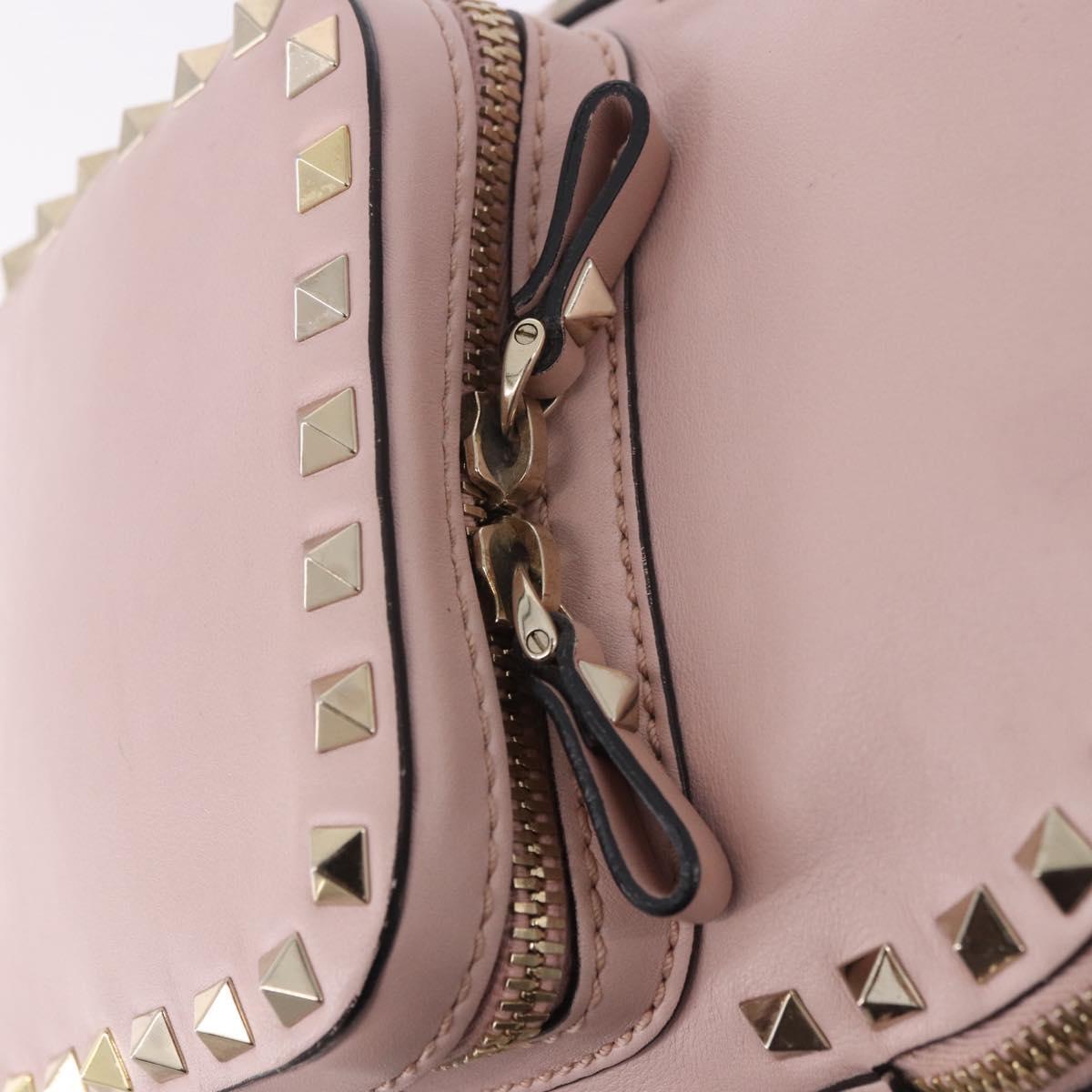 VALENTINO Studs Backpack Leather Pink Gold Auth BA13535