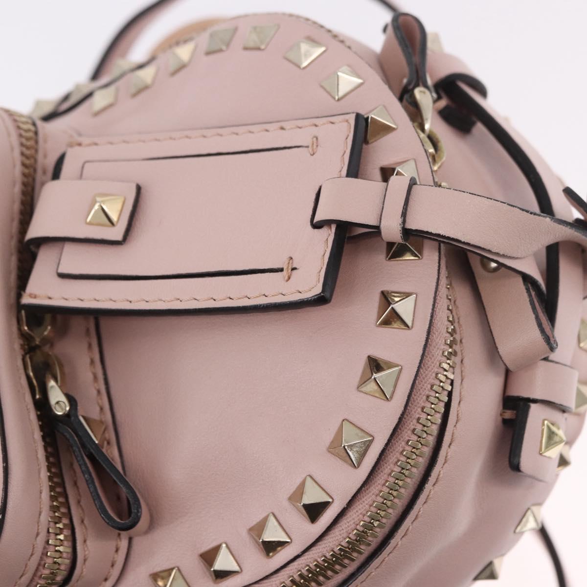 VALENTINO Studs Backpack Leather Pink Gold Auth BA13535