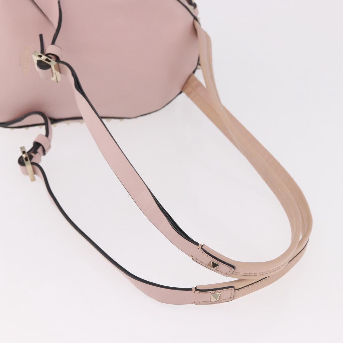 VALENTINO Studs Backpack Leather Pink Gold Auth BA13535