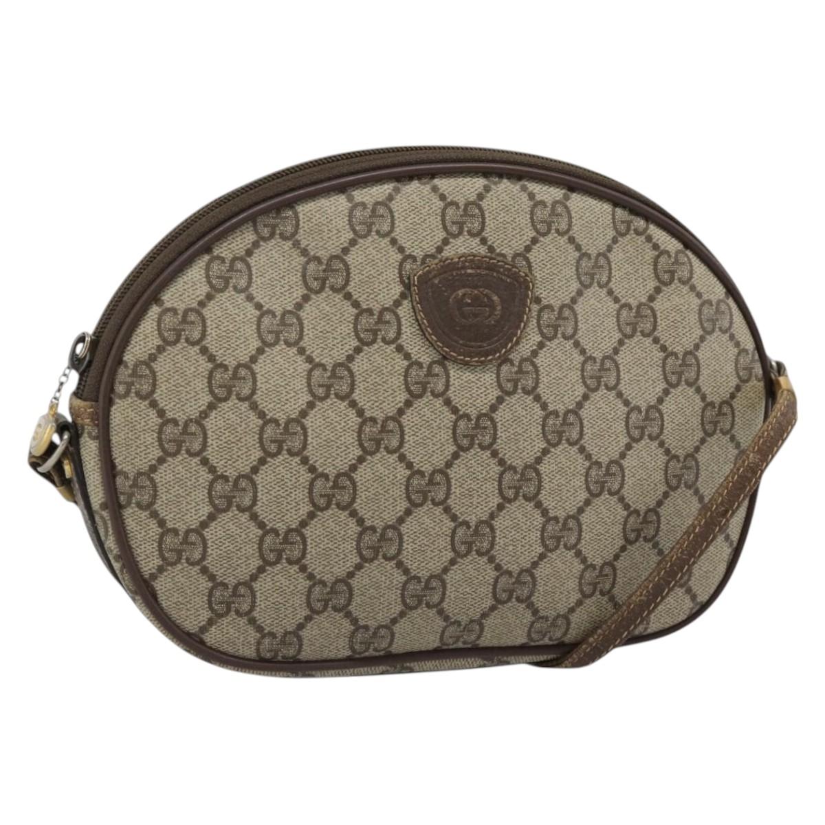GUCCI GG Supreme Shoulder Bag PVC Beige Gold Auth BA13536