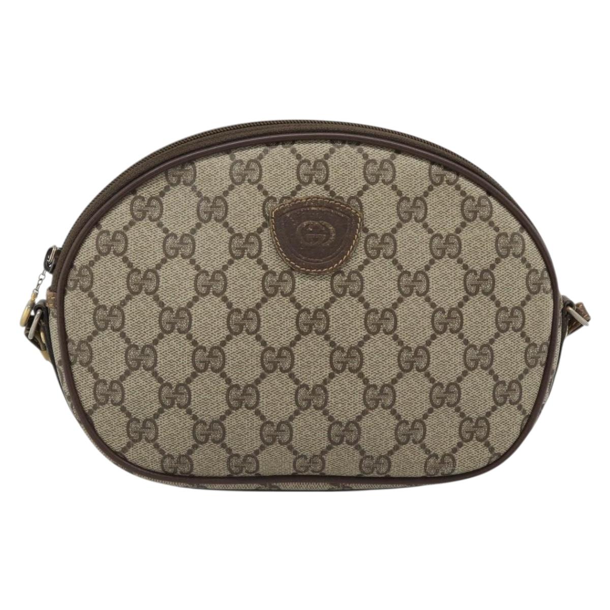 GUCCI GG Supreme Shoulder Bag PVC Beige Gold Auth BA13536