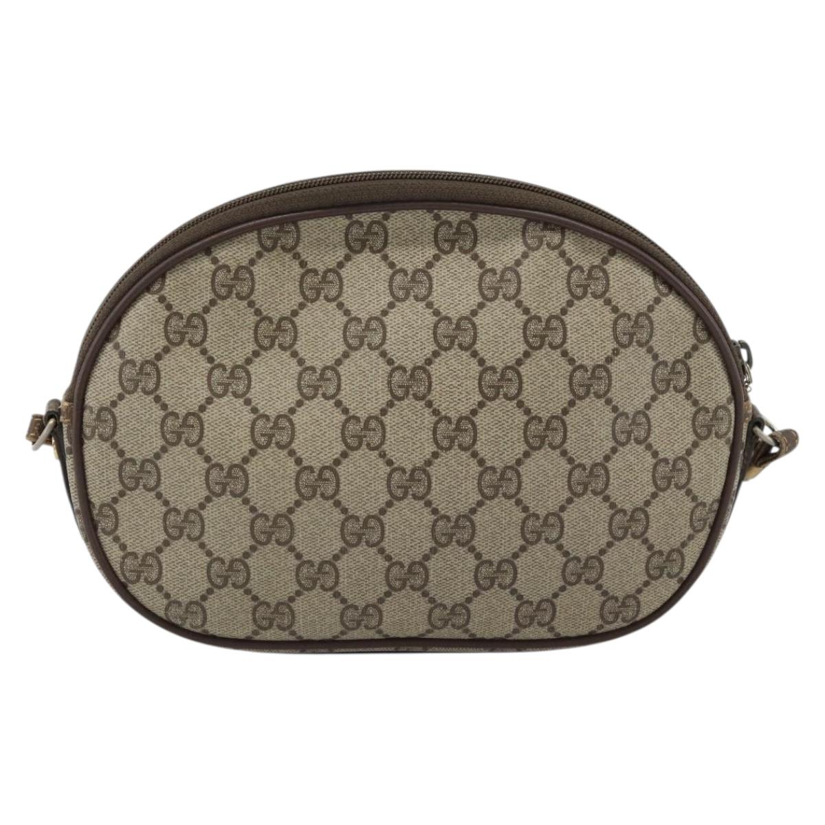 GUCCI GG Supreme Shoulder Bag PVC Beige Gold Auth BA13536