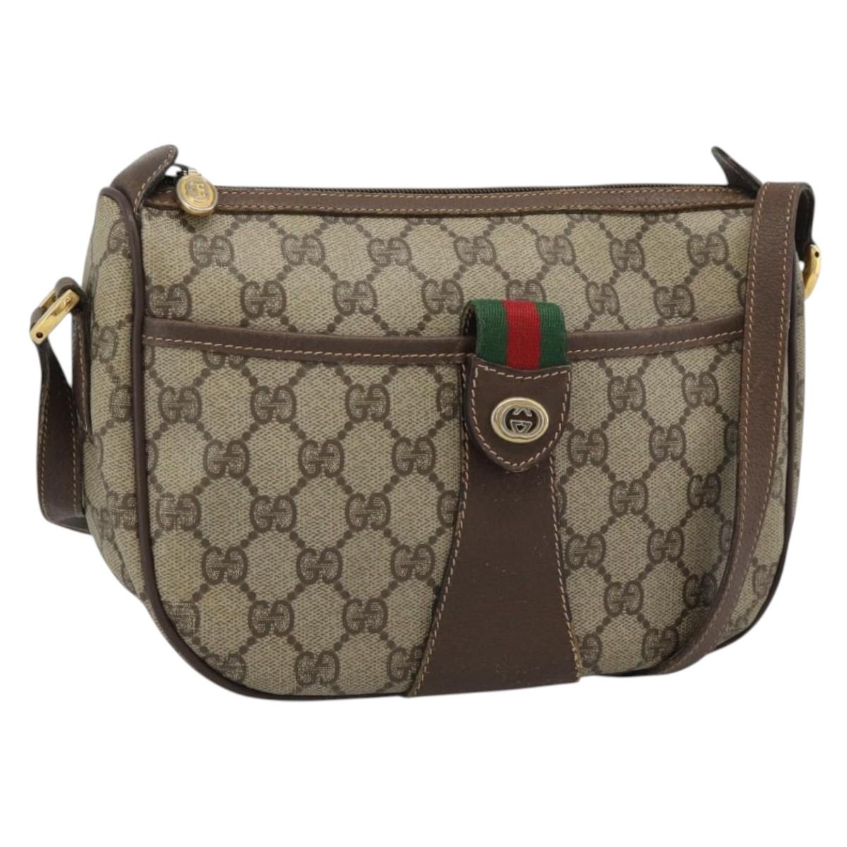 GUCCI GG Supreme Web Sherry Line Bag PVC Beige Gold 89 02 032 Auth BA13538