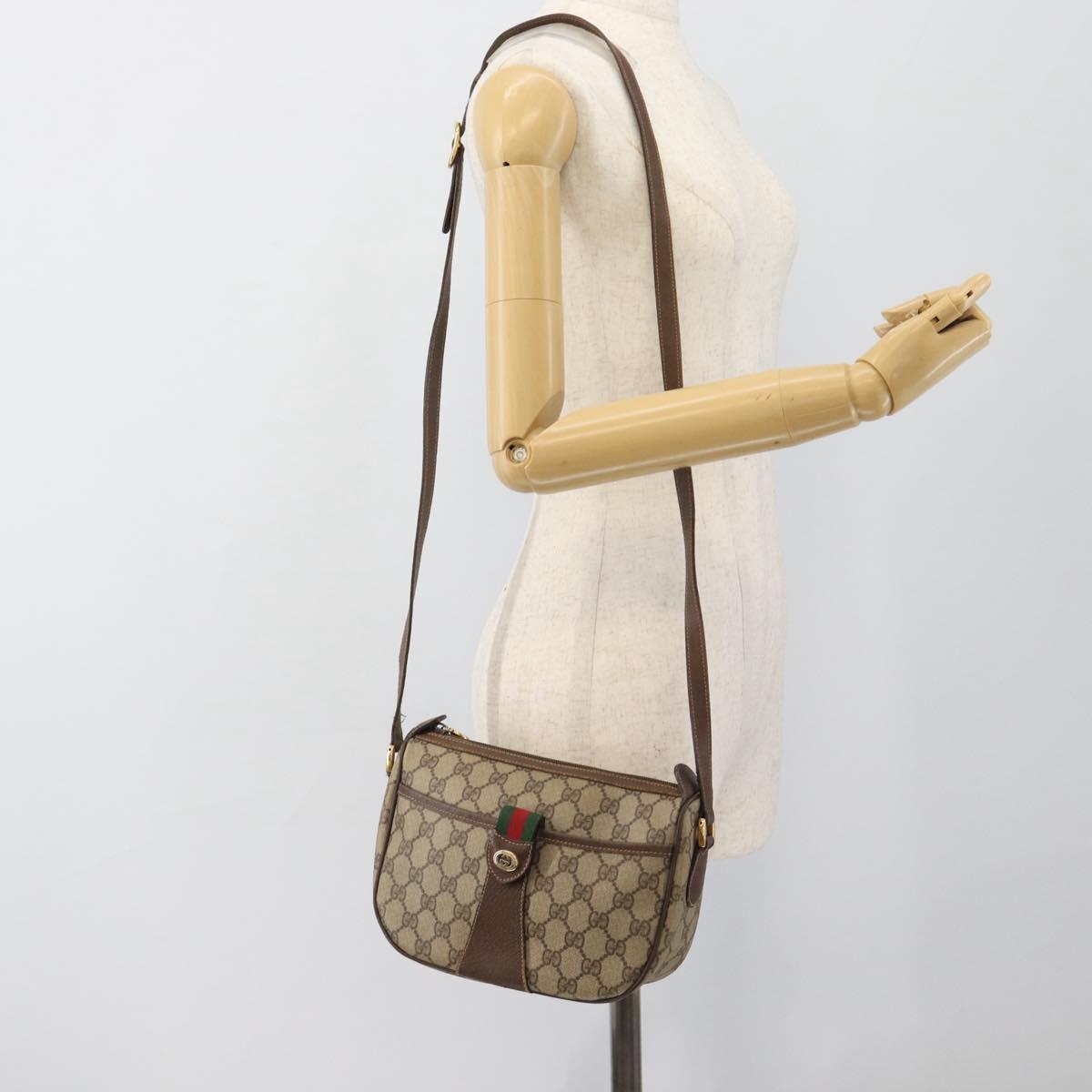 GUCCI GG Supreme Web Sherry Line Bag PVC Beige Gold 89 02 032 Auth BA13538