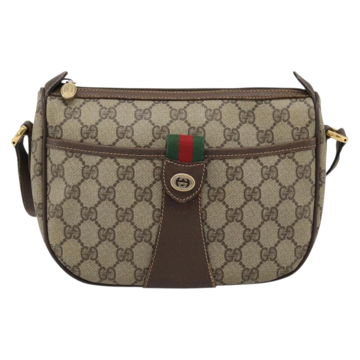GUCCI GG Supreme Web Sherry Line Bag PVC Beige Gold 89 02 032 Auth BA13538