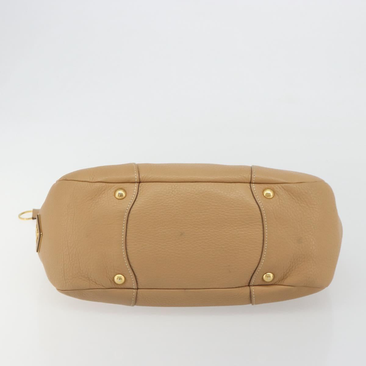 PRADA Hand Bag Leather Brown Gold Auth BA13540A