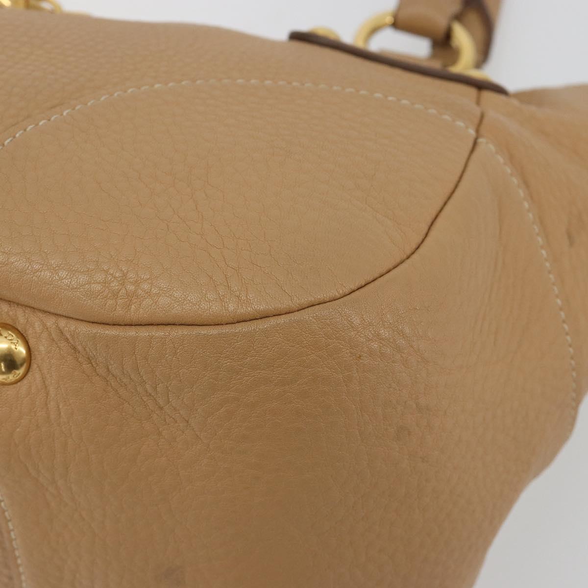 PRADA Hand Bag Leather Brown Gold Auth BA13540A