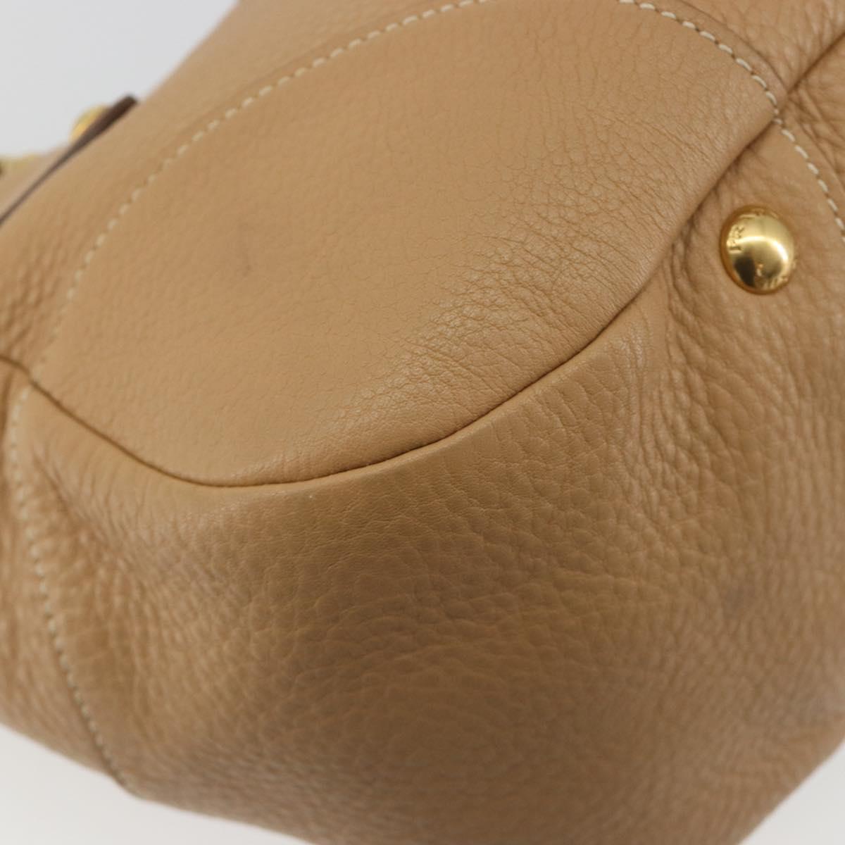 PRADA Hand Bag Leather Brown Gold Auth BA13540A