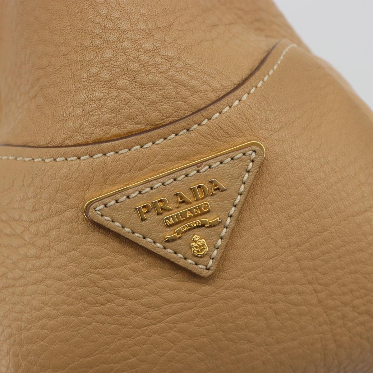 PRADA Hand Bag Leather Brown Gold Auth BA13540A