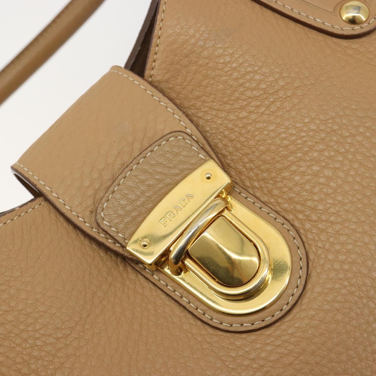 PRADA Hand Bag Leather Brown Gold Auth BA13540A