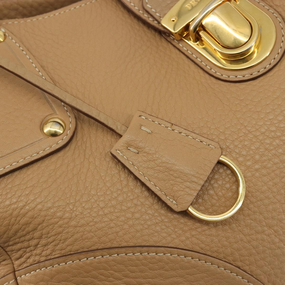 PRADA Hand Bag Leather Brown Gold Auth BA13540A