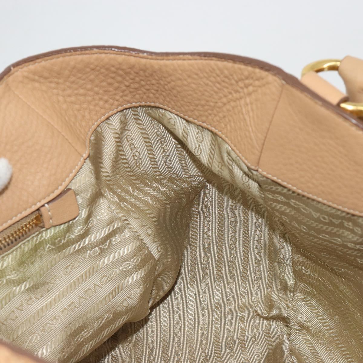 PRADA Hand Bag Leather Brown Gold Auth BA13540A