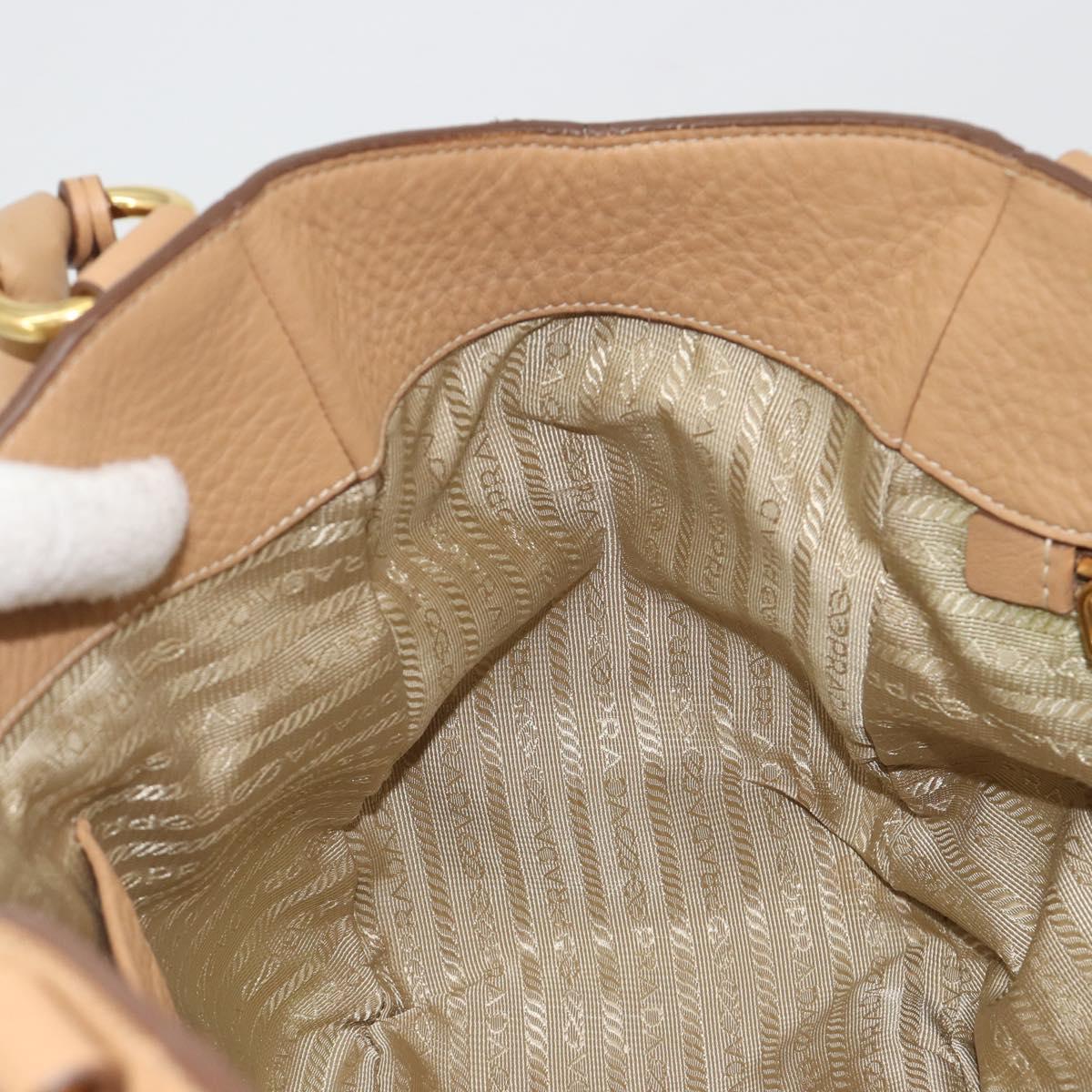 PRADA Hand Bag Leather Brown Gold Auth BA13540A