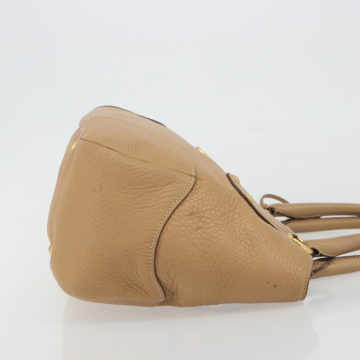 PRADA Hand Bag Leather Brown Gold Auth BA13540A