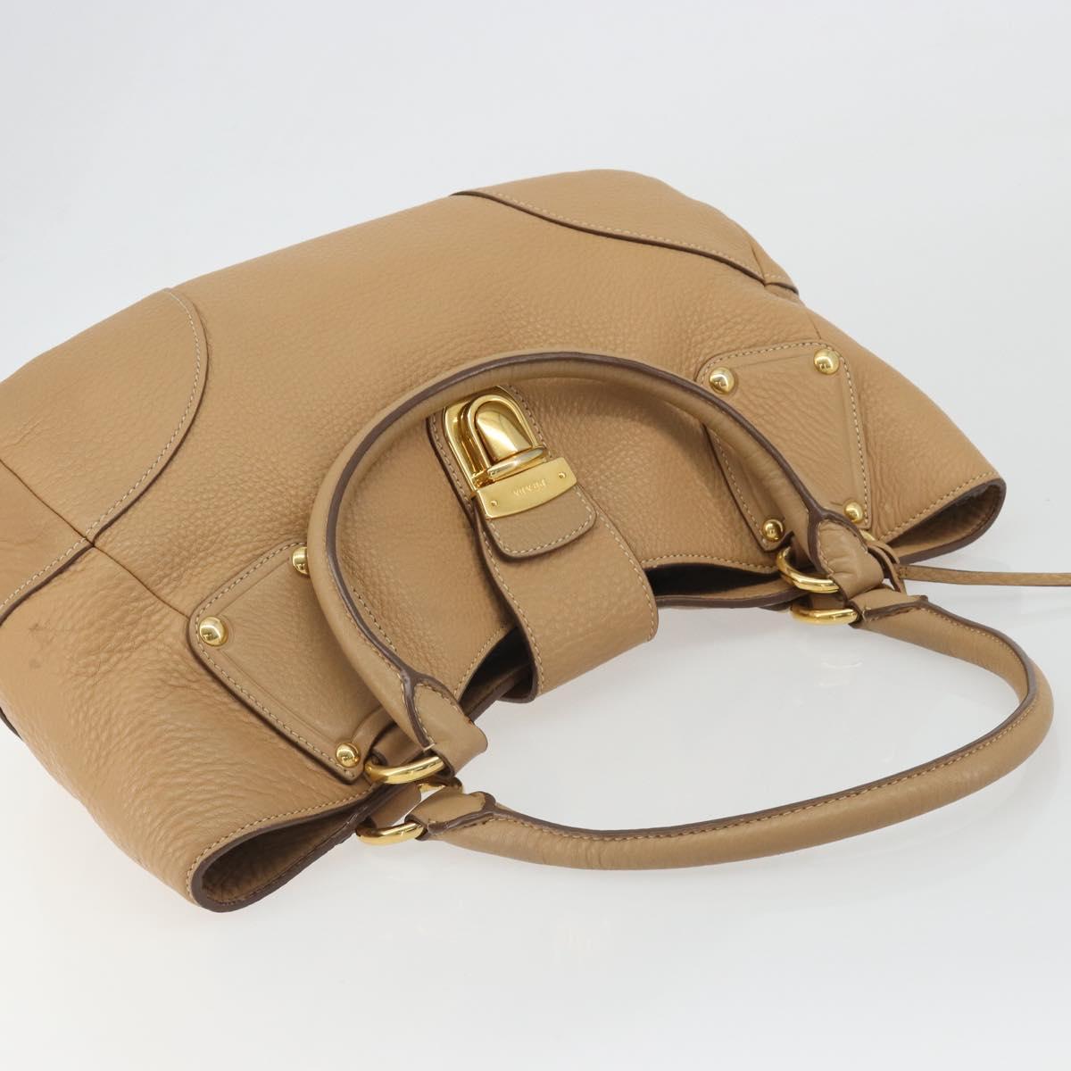 PRADA Hand Bag Leather Brown Gold Auth BA13540A