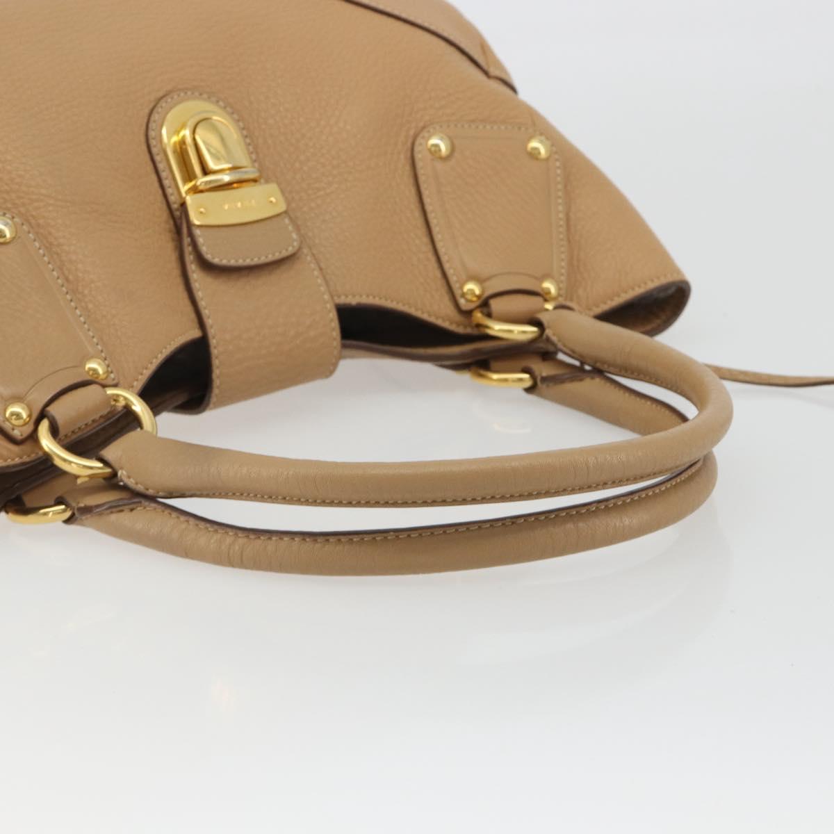 PRADA Hand Bag Leather Brown Gold Auth BA13540A
