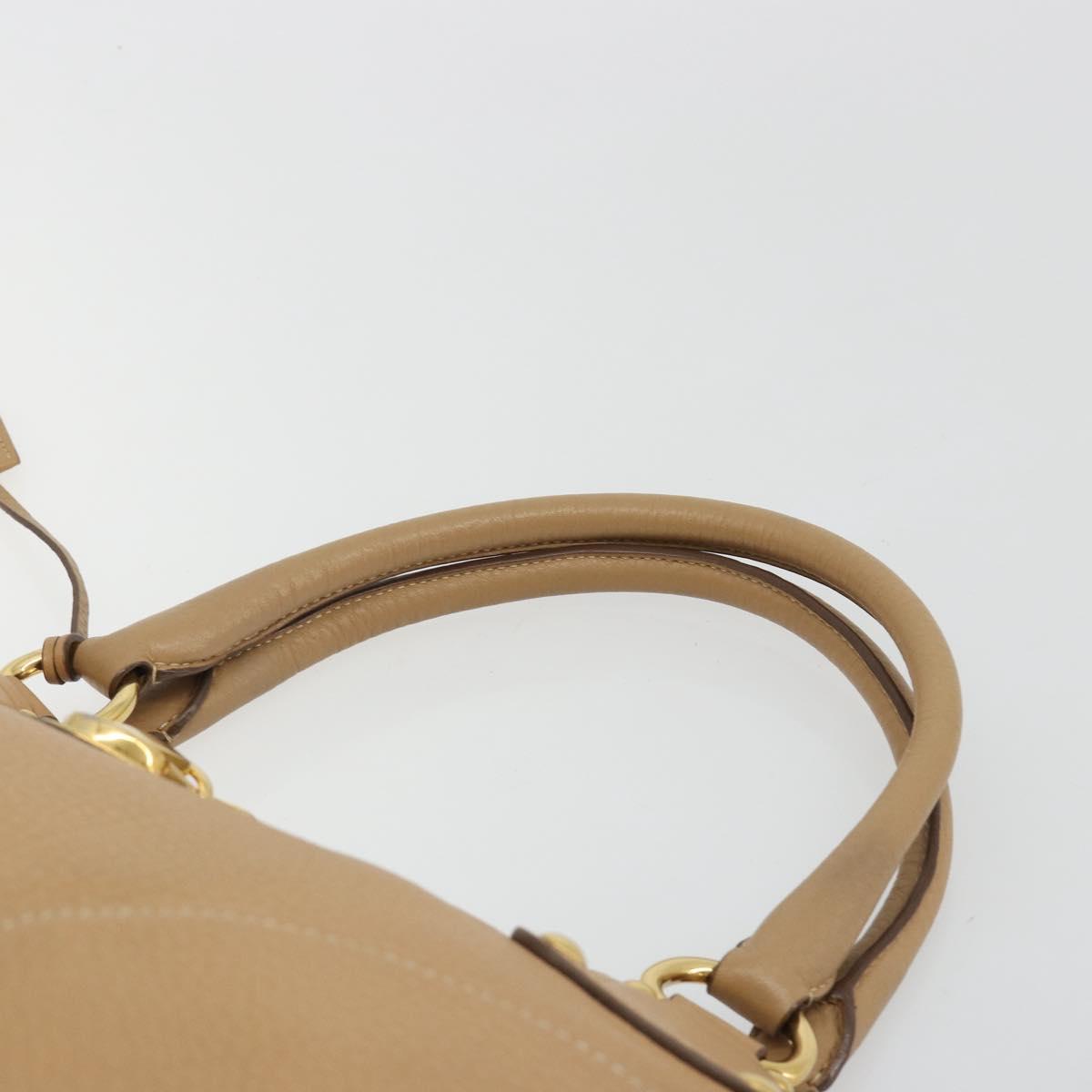 PRADA Hand Bag Leather Brown Gold Auth BA13540A