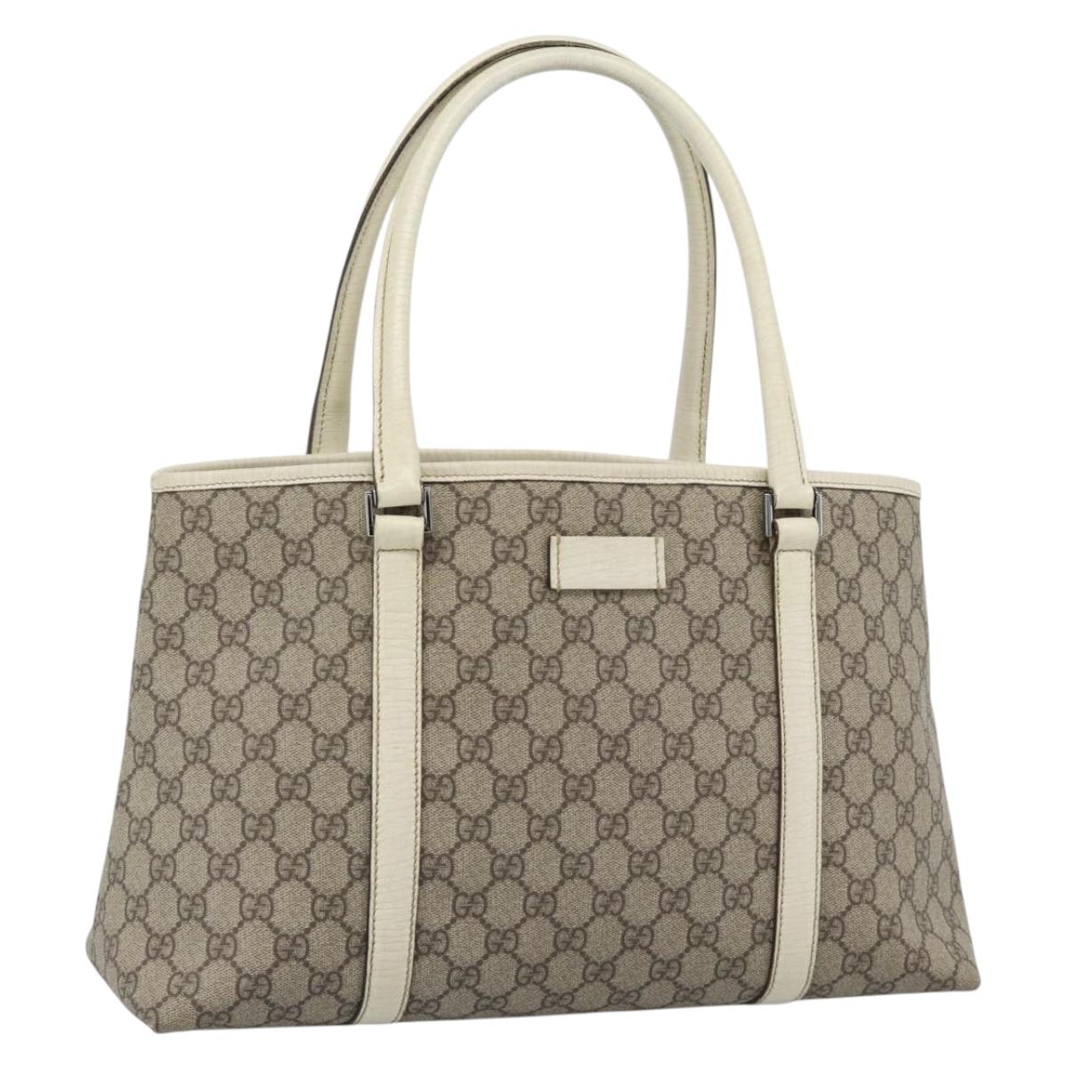 GUCCI GG Supreme Tote Bag PVC Beige Silver 114595 Auth BA13541